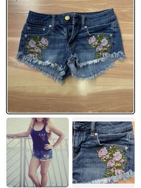 American Eagle embroidered Jean shorts size 00